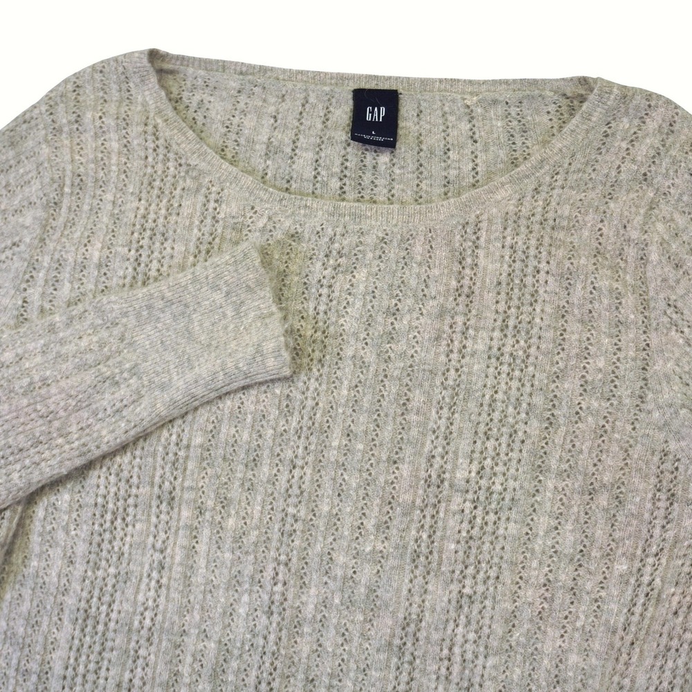 Vintage Gap Sweater Women Large (Fits M) Gray Angora Wool Blend Pointelle Knit